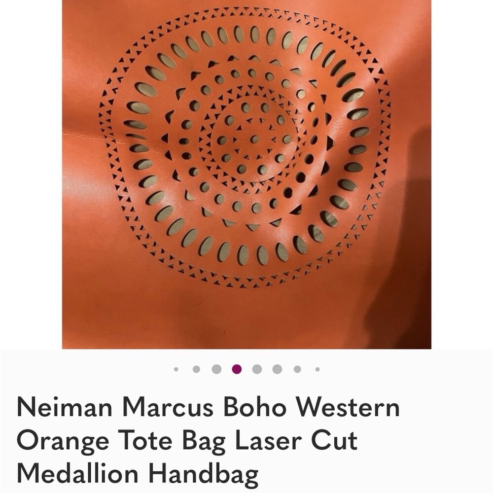 Neiman Marcus Orange Laser Cut Medallion Tote - Picture 2 of 4